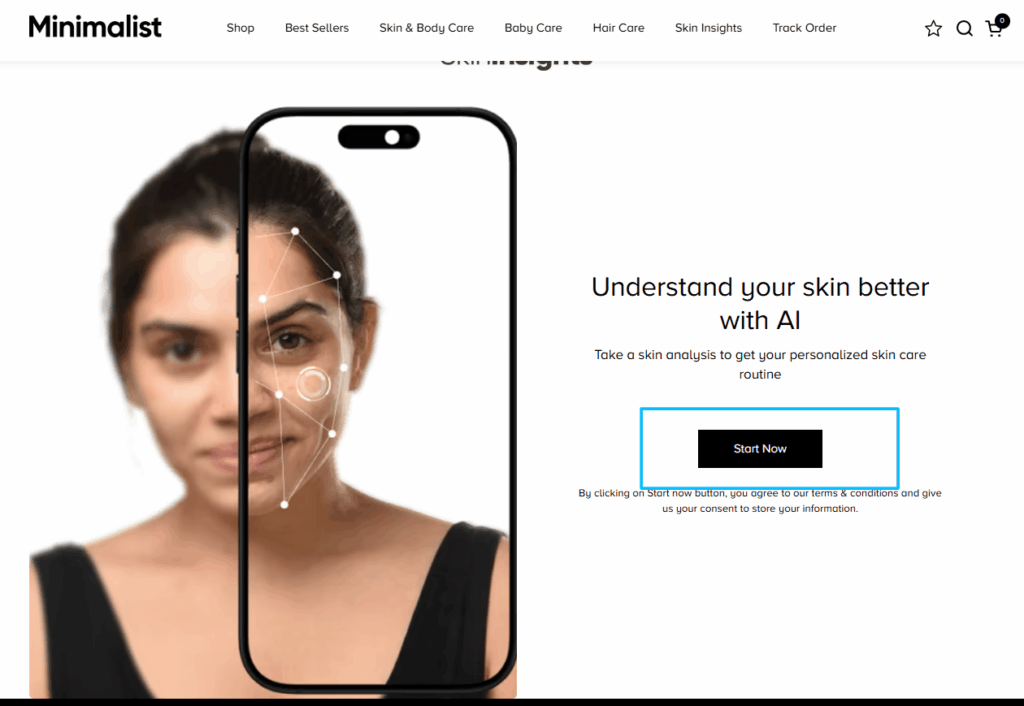 AI-enabled skin Analyzer by Minimalist - Features for Makeup and Skincare Stores