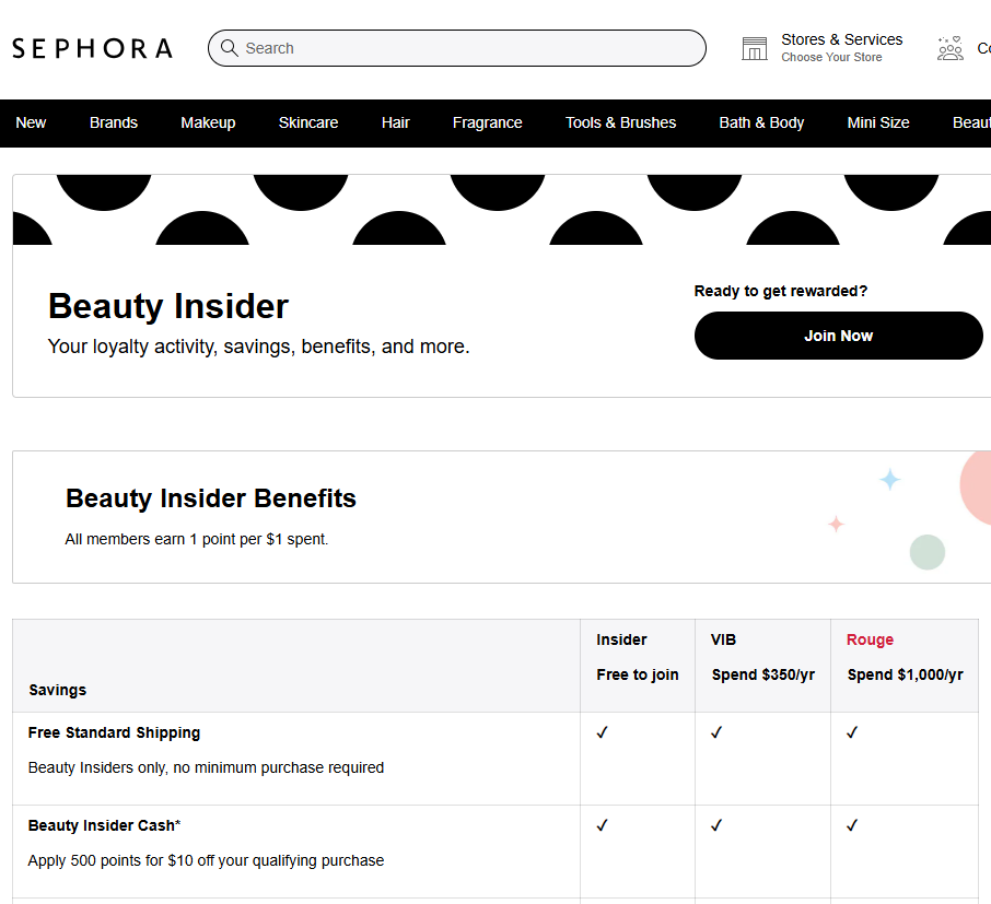 Beauty Insider Loyalty Program on Sephora