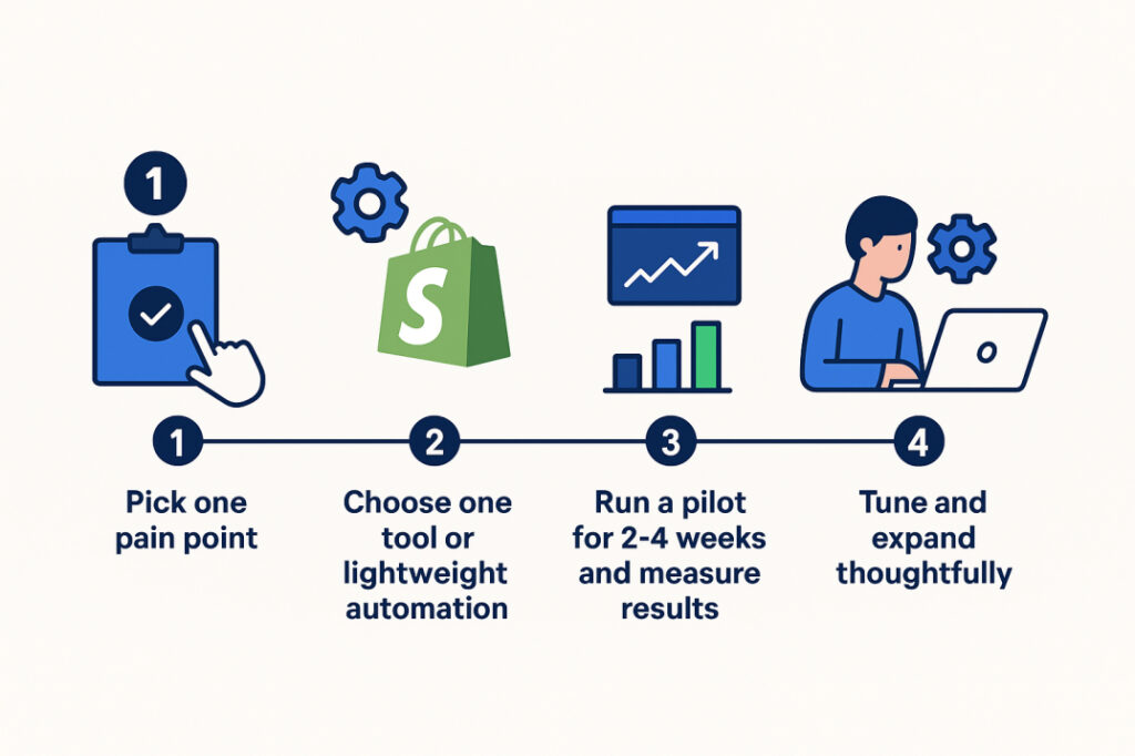 simple roadmap to try AI automation helps Shopify stores