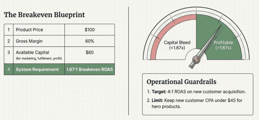 Breakeven blueprint chart and gauge for PPC operational guardrails