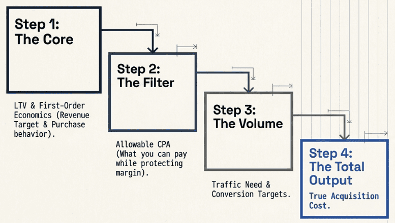 Four step flowchart for setting realistic Google Ads budget