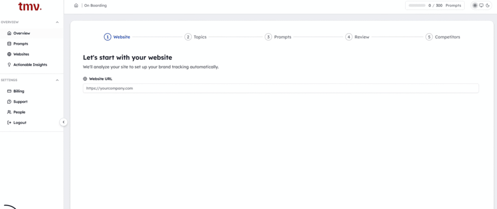 track my visibility website adding workflow