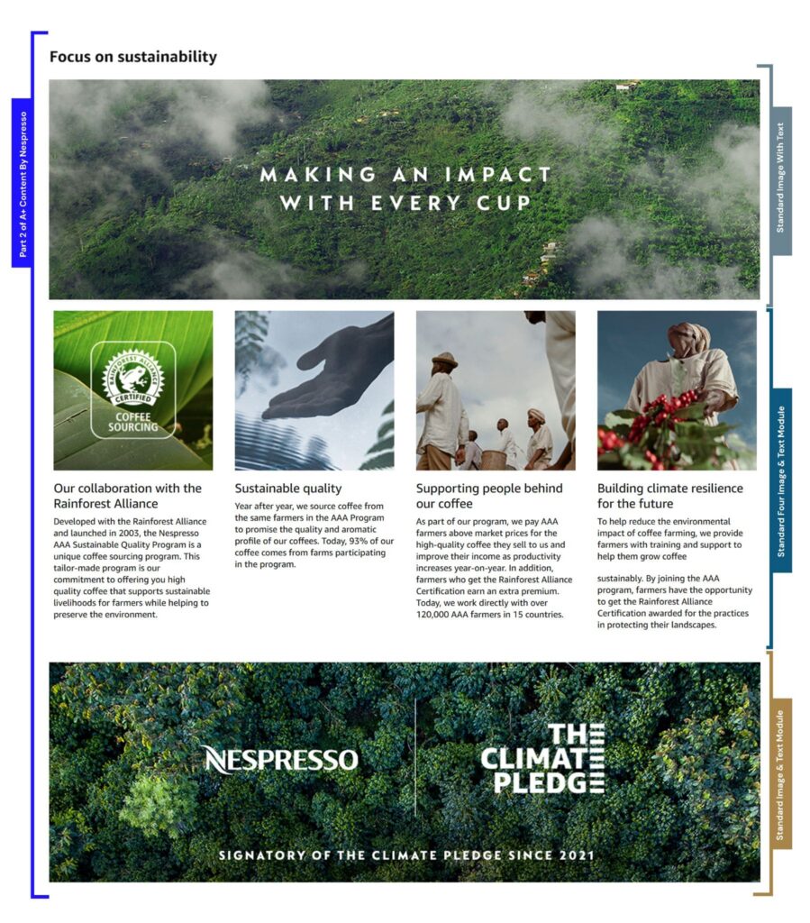 Amazon A+ content modules used by Nespresso - Successful Amazon Brand