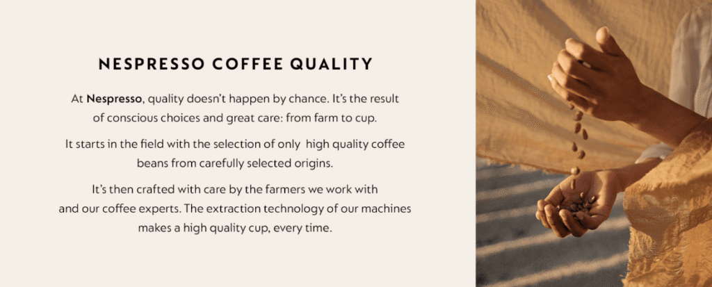 Amazon A+ content modules used by Nespresso - copywriting and content - Successful Amazon Brand Showcase