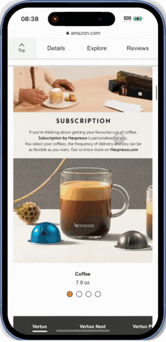 Amazon A+ content modules used by Nespresso - mobile optimization - Successful Amazon Brand Showcase