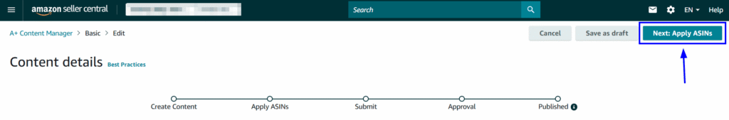 How to Create Amazon A+ Content - apply ASINs