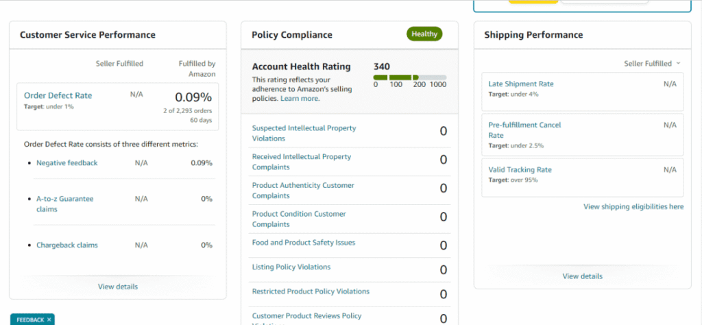 Monitor Amazon Account Health Metrics