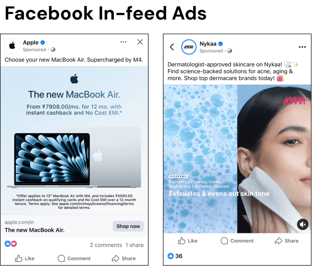 Native ad examples – Facebook In-feed Ads