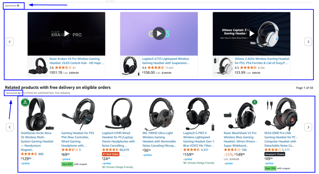 Native ad example on Amazon