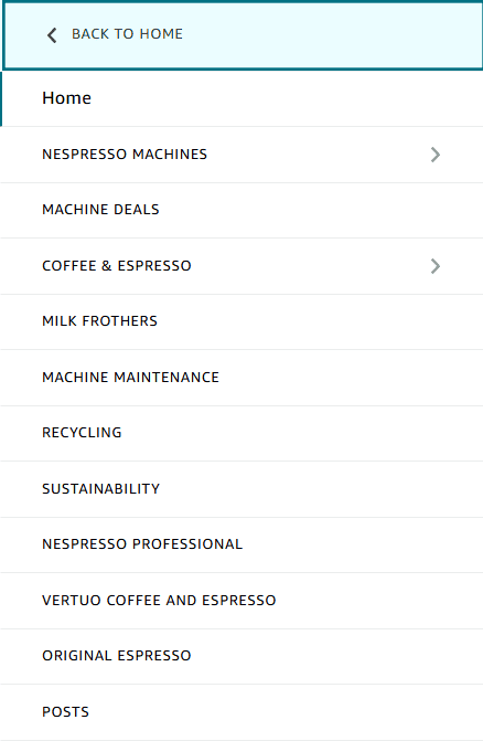 Navigation and categorization on Nespresso’s Amazon Brand Storefront