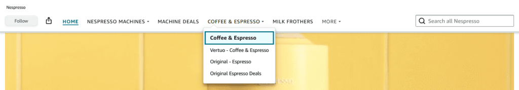 Navigation & categorization on Nespresso’s Amazon Brand Storefront