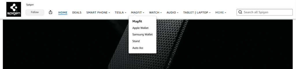 Navigation & categorization on Spigen’s Amazon Brand Storefront