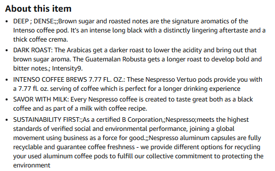 Nespresso – Amazon Product Listing Product details
