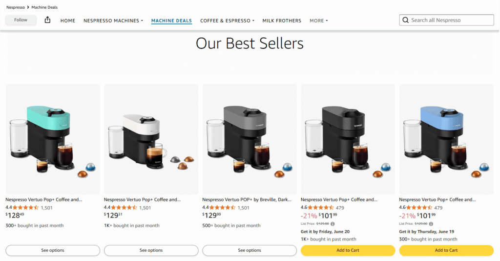 Upselling Elements on Amazon Brand Store (storefront)