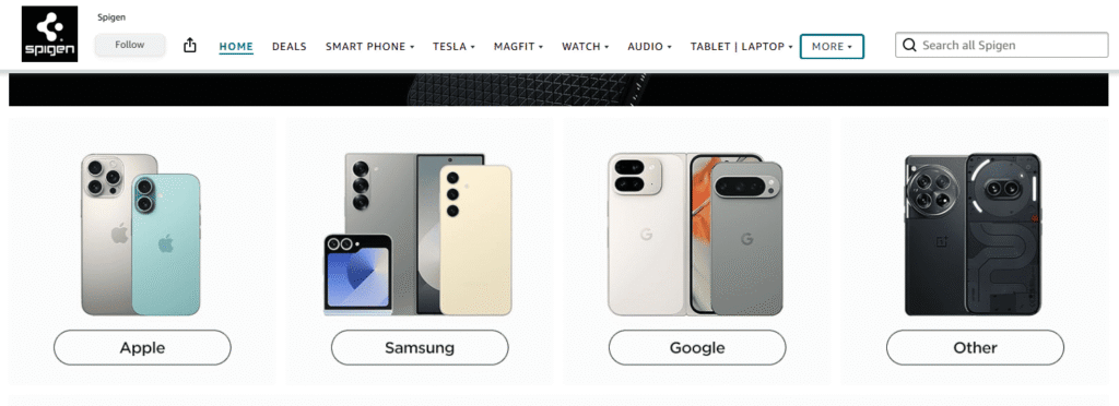 design on Spigen’s Amazon Brand Storefront