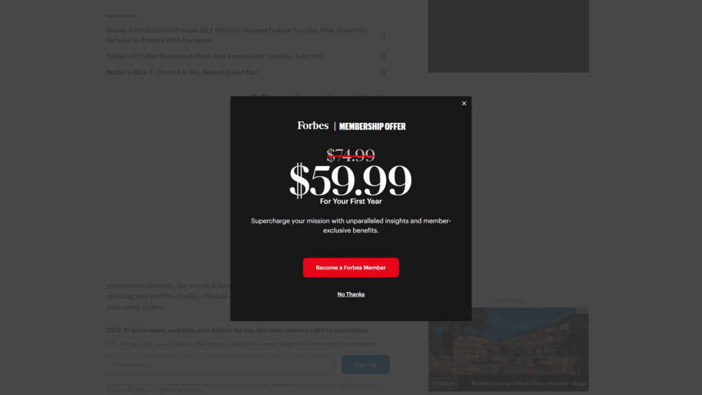 pop-up ad example