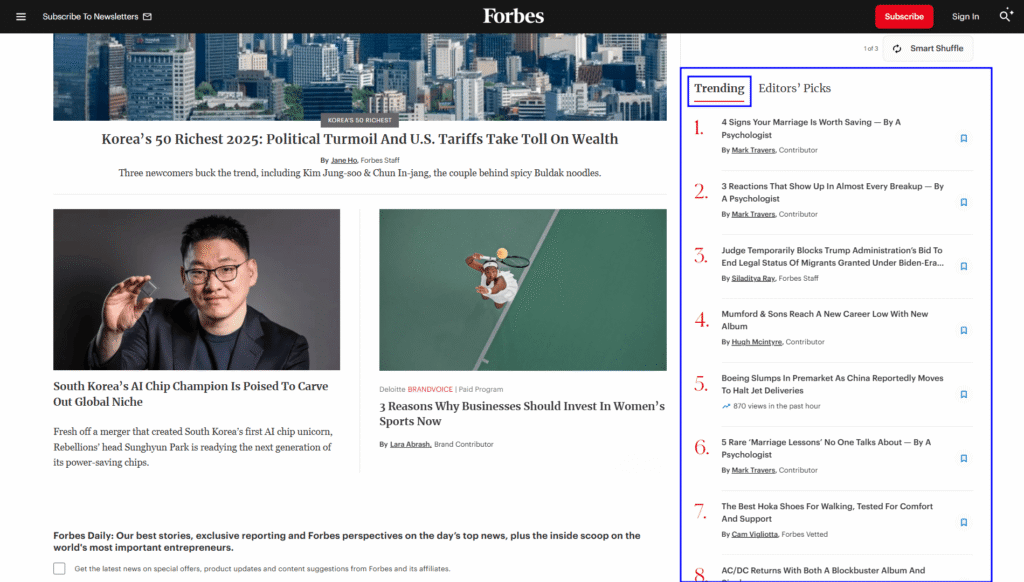 trending topics - native ad example