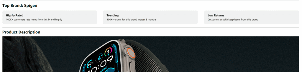 trust factors on product detail page of Spigen