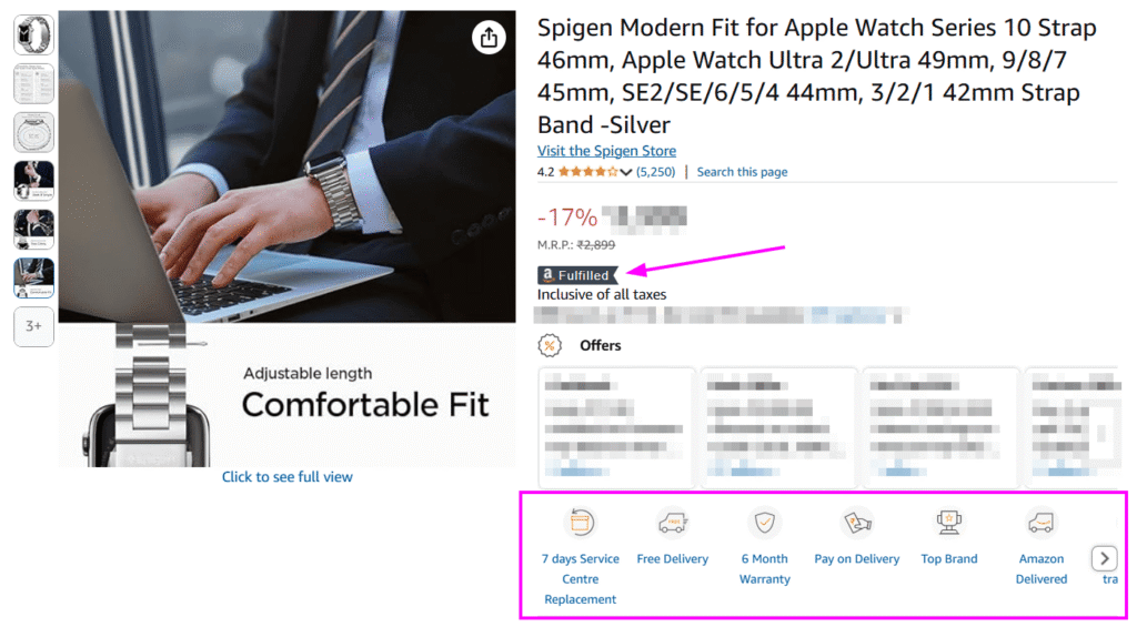 trust factors on product detail page of Spigen - Successful Amazon showcase