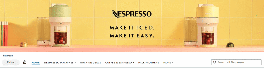 visual design on Nespresso’s Amazon Brand Storefront