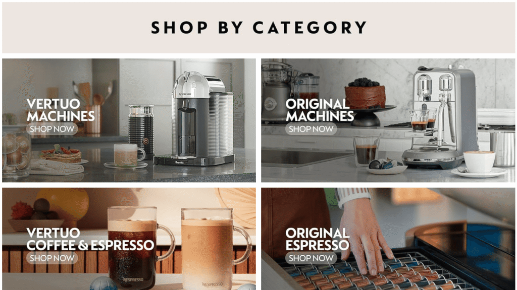 visual design on Nespresso’s Amazon Brand Storefronts