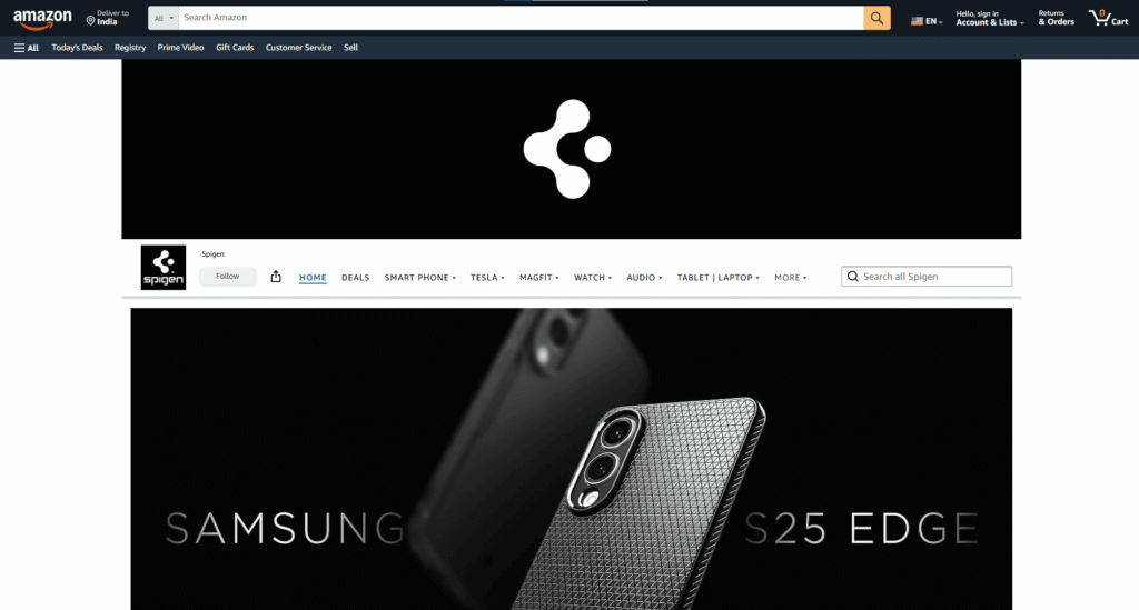 visual design on Spigen’s Amazon Brand Storefront