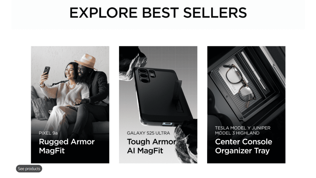 visual design on Spigen’s Amazon Brand Storefront example