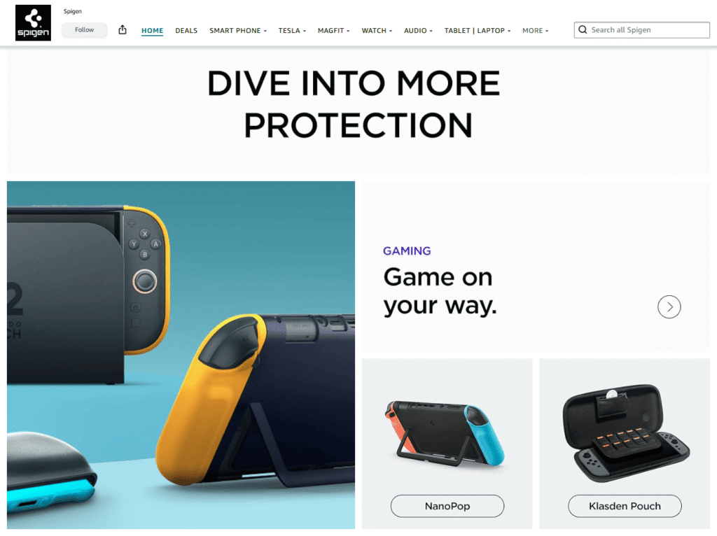 visual design on Spigen’s Amazon Brand Storefront phne example