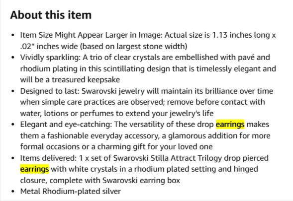 About this item section from the Swarovski listing