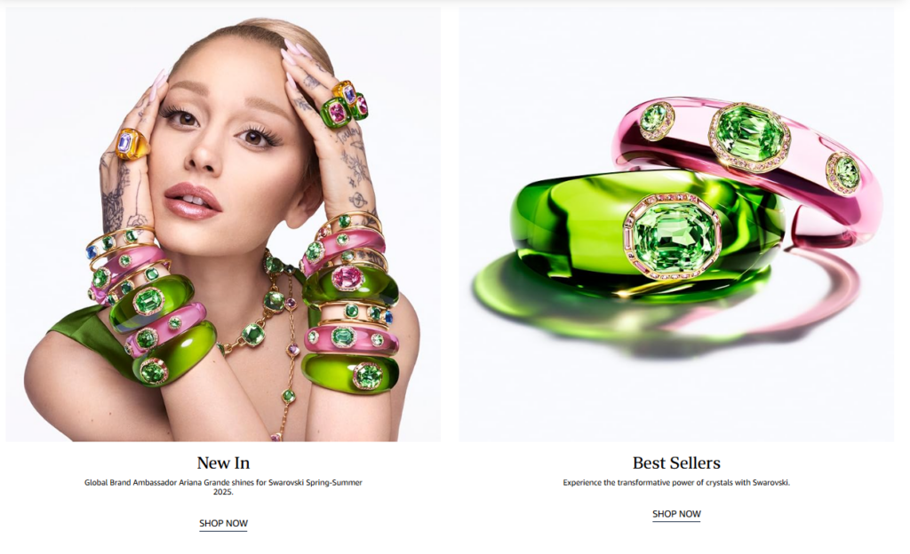 Ariana Grande campaign and crystal jewelry close-ups
