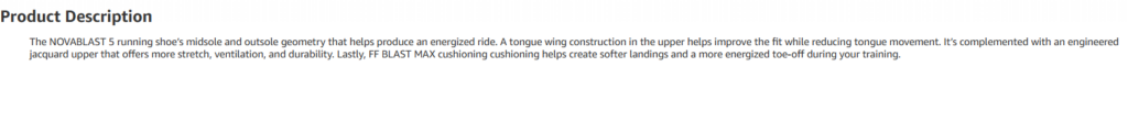 Asics product detail description