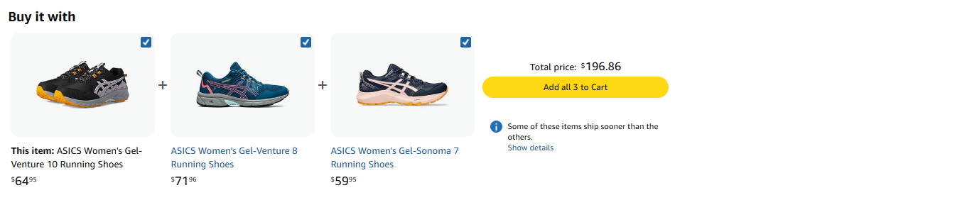 Buy it with section showing Asics