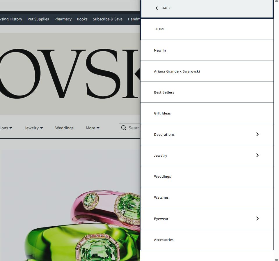 Dropdown menu with additional category options