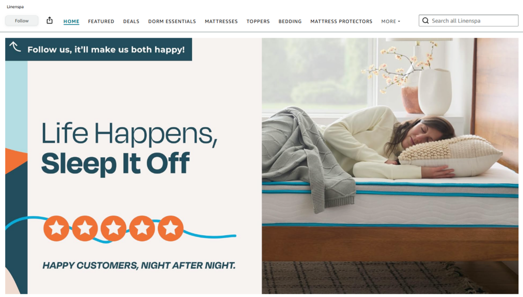 Linenspa Amazon Brand Store hero sections