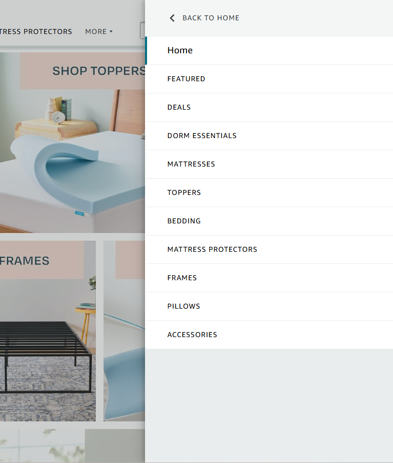 Linenspa Storefront showing additional options