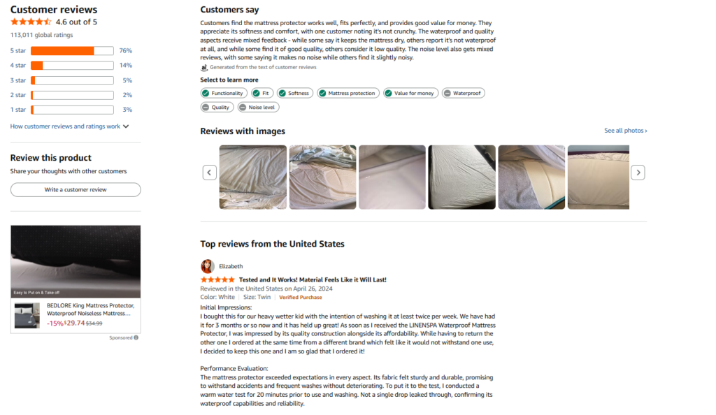 Linenspa customer reviews