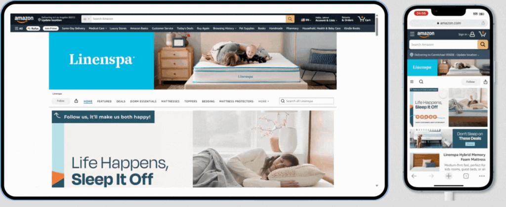 Linenspa storefront on desktop and mobile