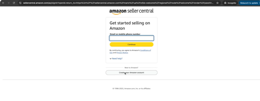 Log in to Seller Central