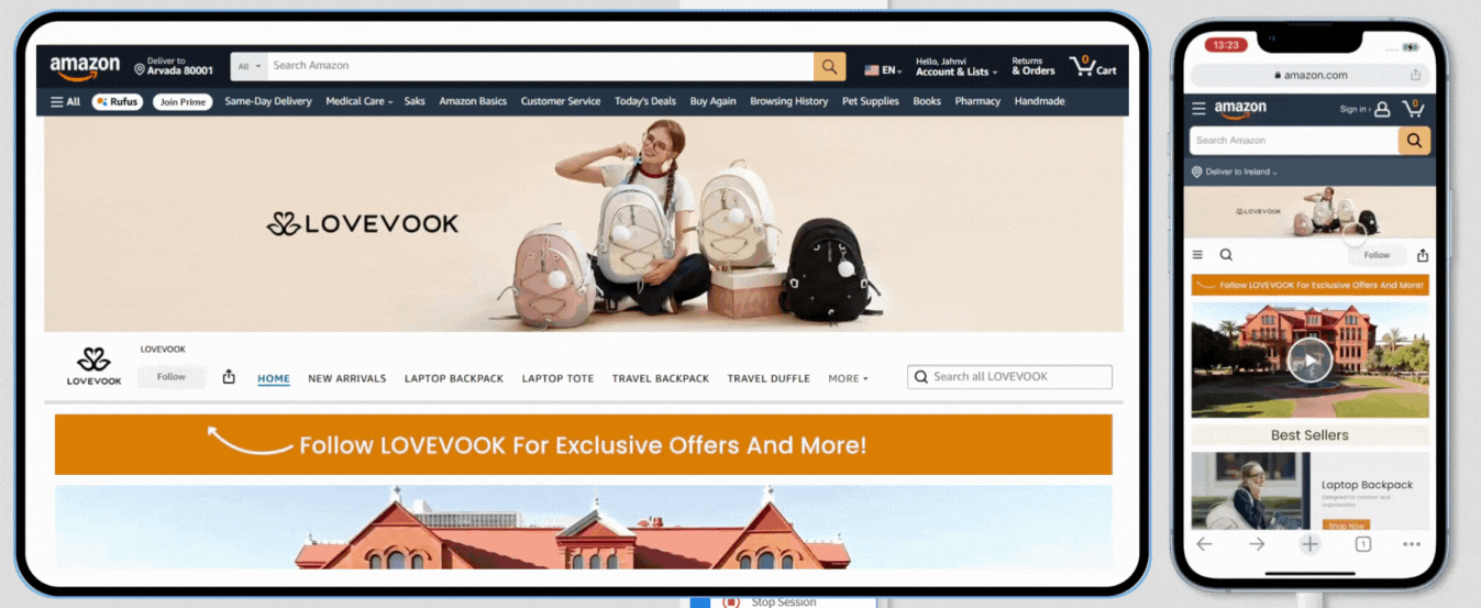 Lovevook Amazon Storefront on desktop and mobile