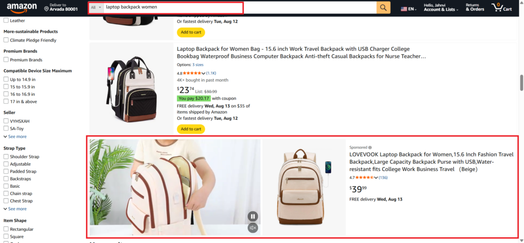 Lovevook Sponsored Product in carousel on Amazon