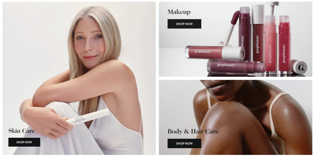 Navigation & categorization on Goop Beauty's Amazon Brand Store