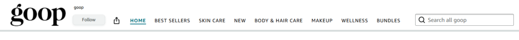 Navigation & categorization on Goop Beauty's Amazon Brand Storefront