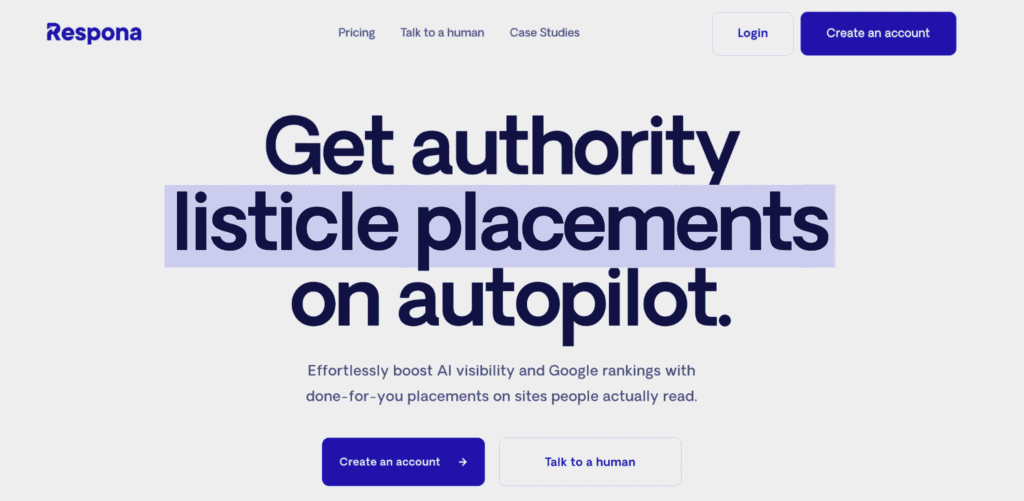 Respona website for purchasing guaranteed publisher link placements