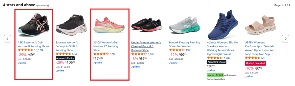 Sponsored ads with Asics shoes