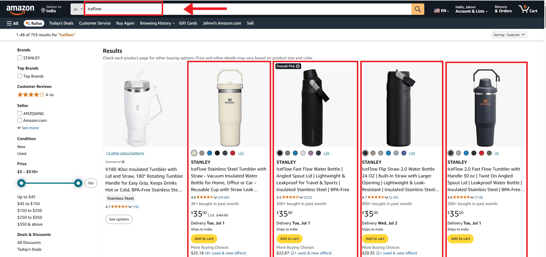 Stanley ranking for 'IceFlow' – Amazon Search Snippet
