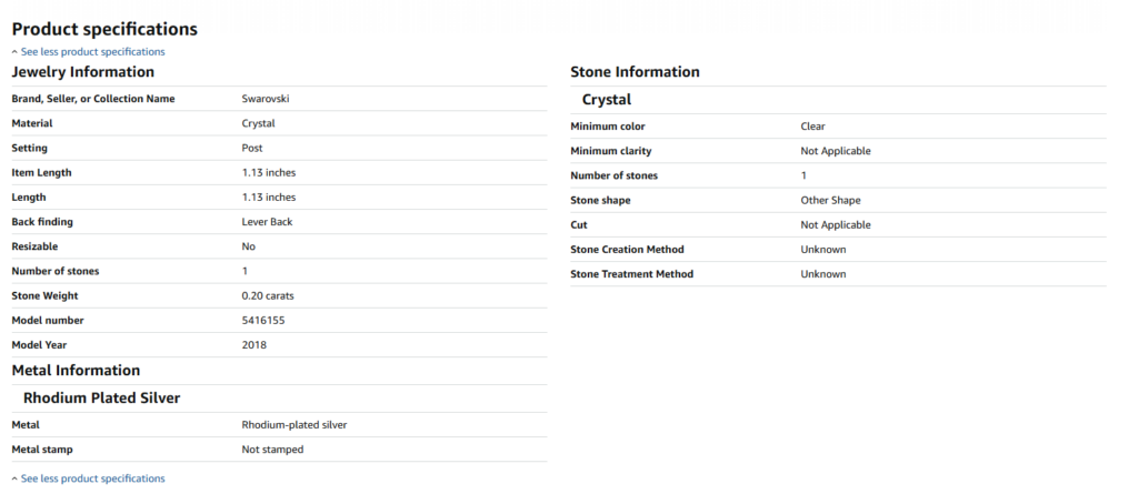 Swarovski Product details section