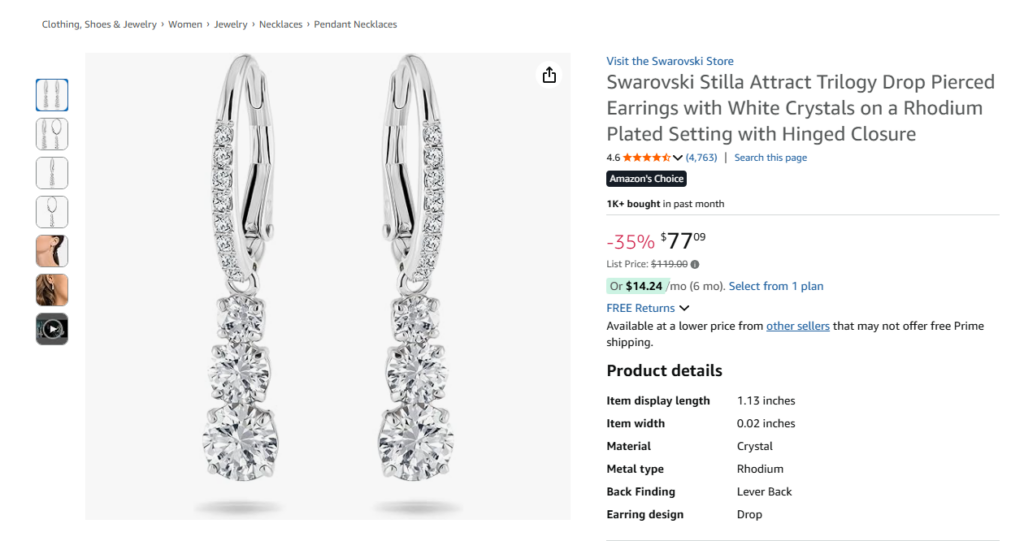 Swarovski – Main product image of crystal drop earrings on a white background
