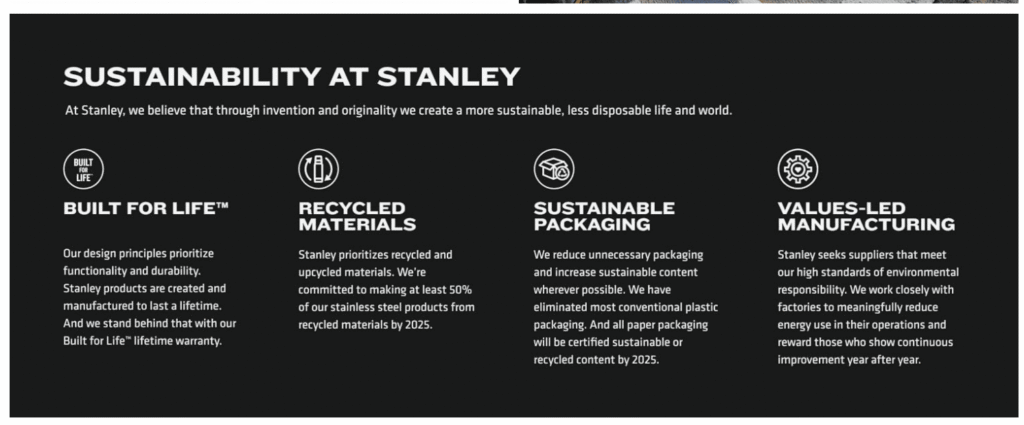 Trust factors on the product detail page of Stanley