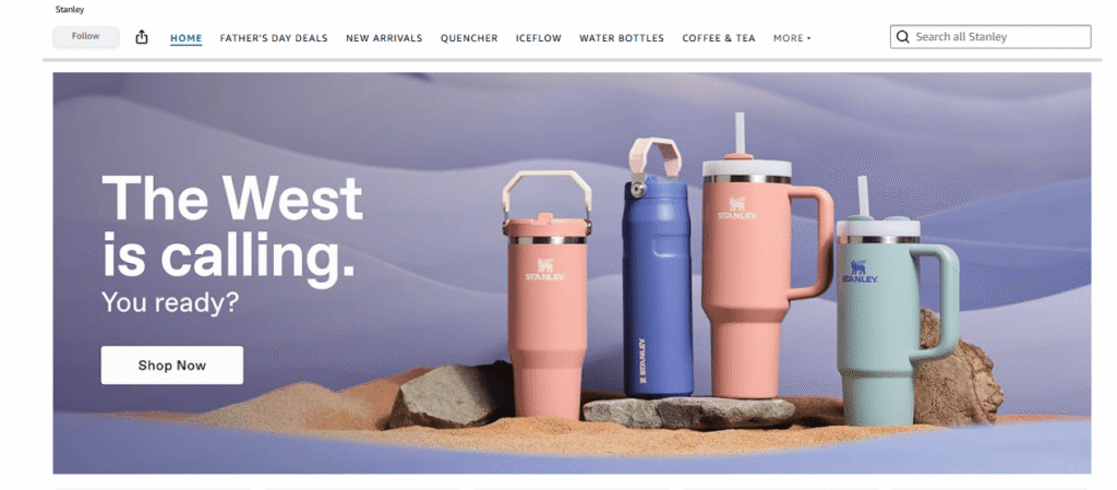 Visual tumbler design on Stanley's Amazon Brand Storefront