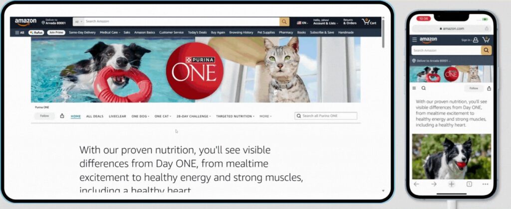 Purina ONE Storefront on laptop and mobile 
